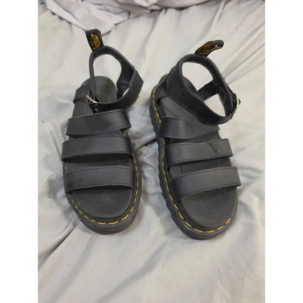 Dr. Martens Blaire Black Hydro Leather Platform Gladiator Sandals Strappy Ziggy